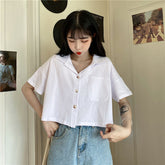 Turn Down Collar Loose Cropped Shirt